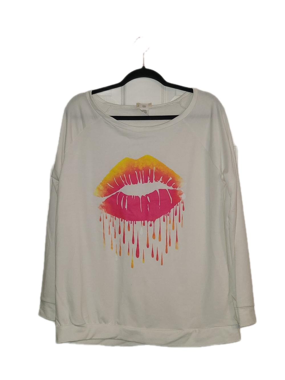 Bibi Graphic Drip Lip Print Long Sleeve Top NWOT
